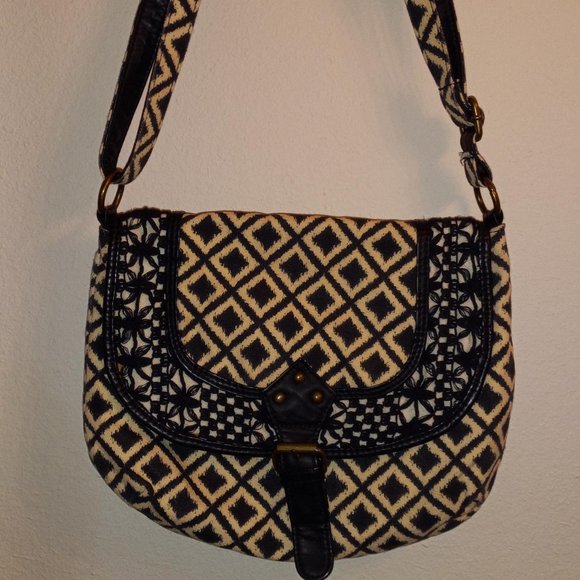 Crossbody Black and Tan Geometric Woman's Purse/ Bag - Picture 1 of 7